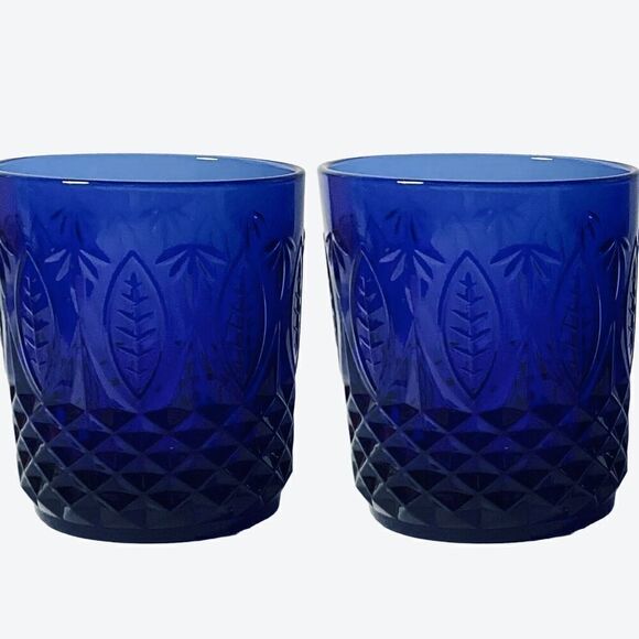 Arcoroc Other - Arcoroc France Cobalt Blue 3 3/4" Glass Rocks Tumblers Stackable Set Of 2
